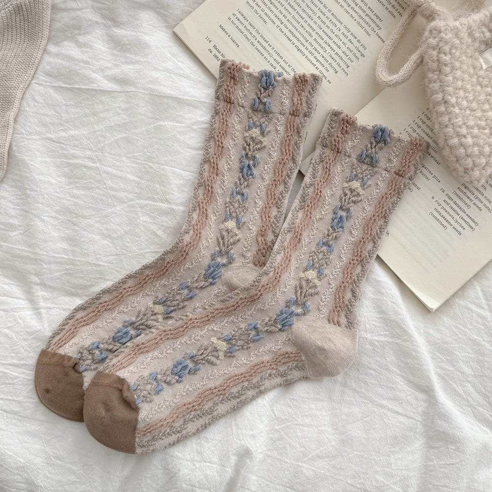 Floral Jacquard Cotton Socks - DippedShop Wholesale - #2147