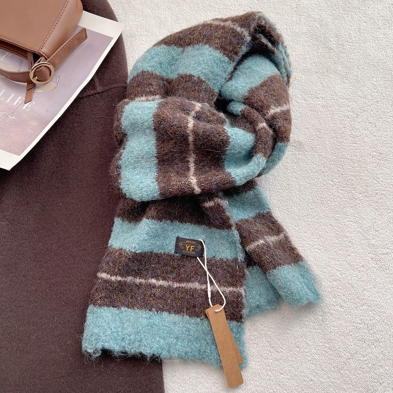 Thick Warm Soft Color Block Striped Shawl Scarf 6W6NSC78