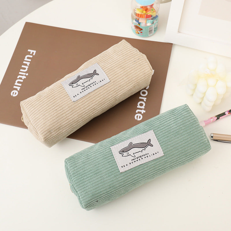 Cute Shark Pattern Lightweight Coduroy Pencil Case 6S10BOB1048