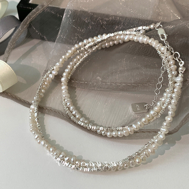 Vintage Double Layered Pearl Beaded Choker Necklace 6W6JNC442