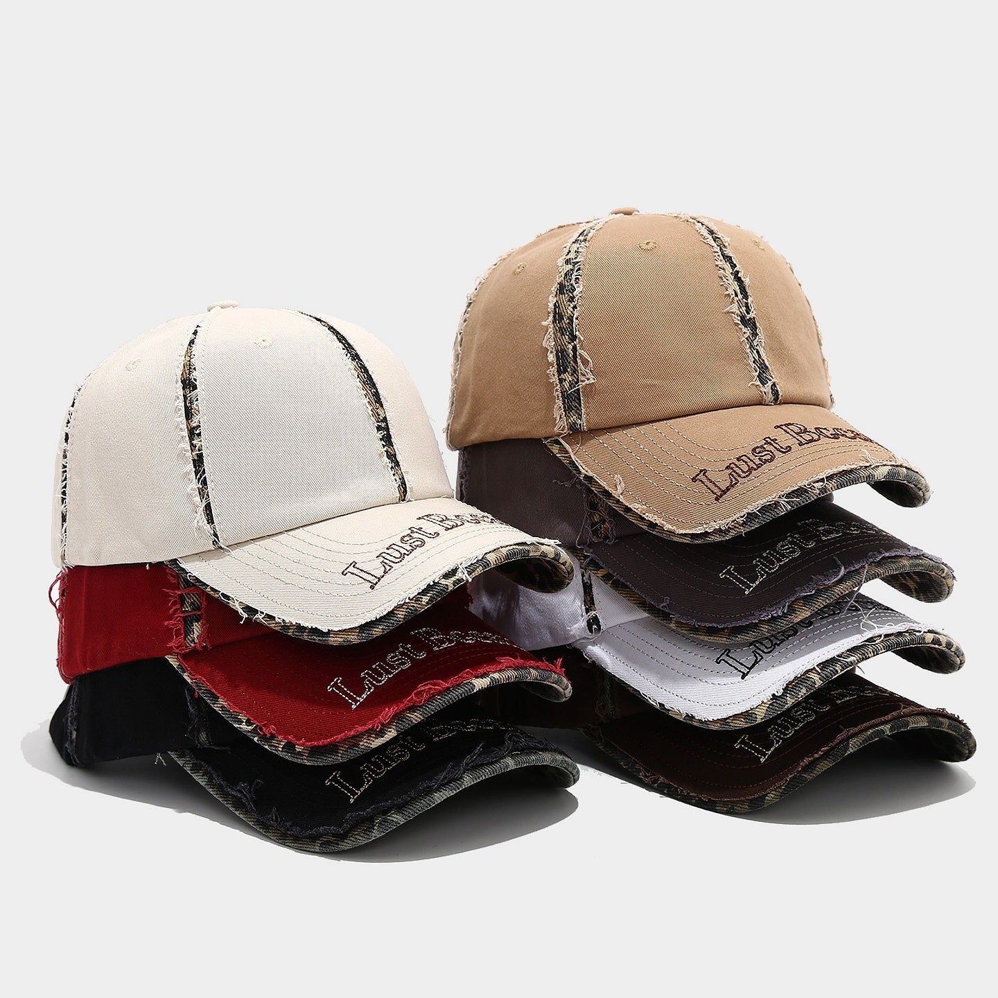 Casual Leopard Trim Frayed Baseball Cap 8BK6HAT183L