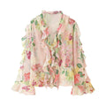 Floral Tiered Chiffon Blouse - DippedShop Wholesale - #7955