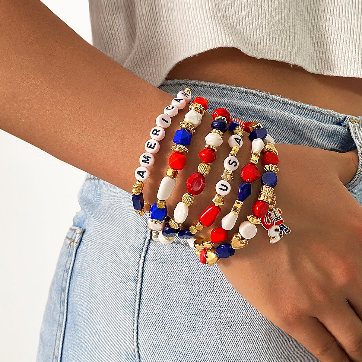 Gold Plated Irregular Beaded Chain Bracelets Set 8ZA6JBR135T