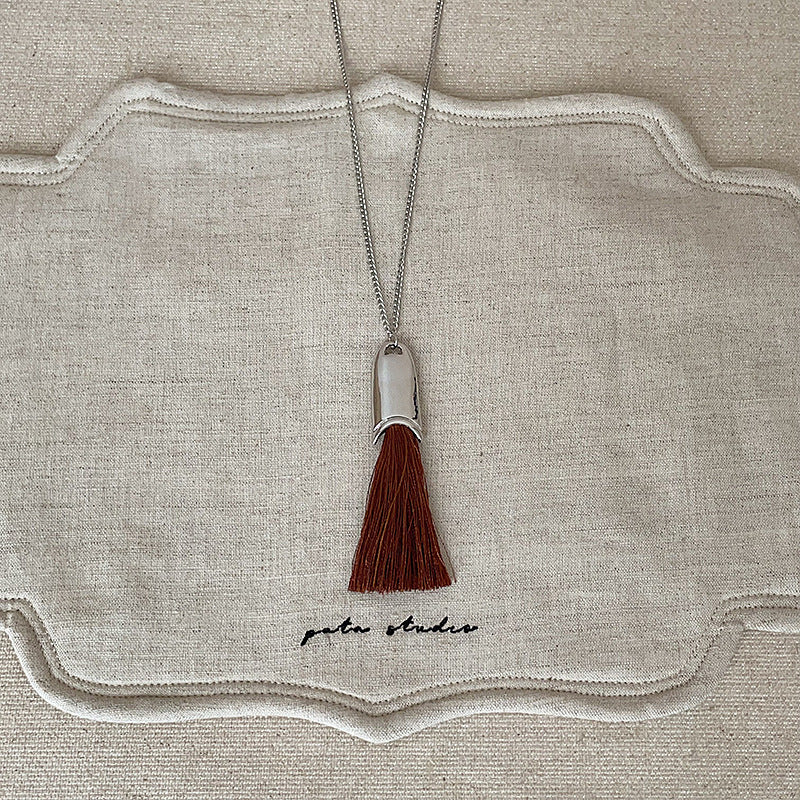 Minimalist Silver Plated Tassel Pendant Necklace 6W6JNC678