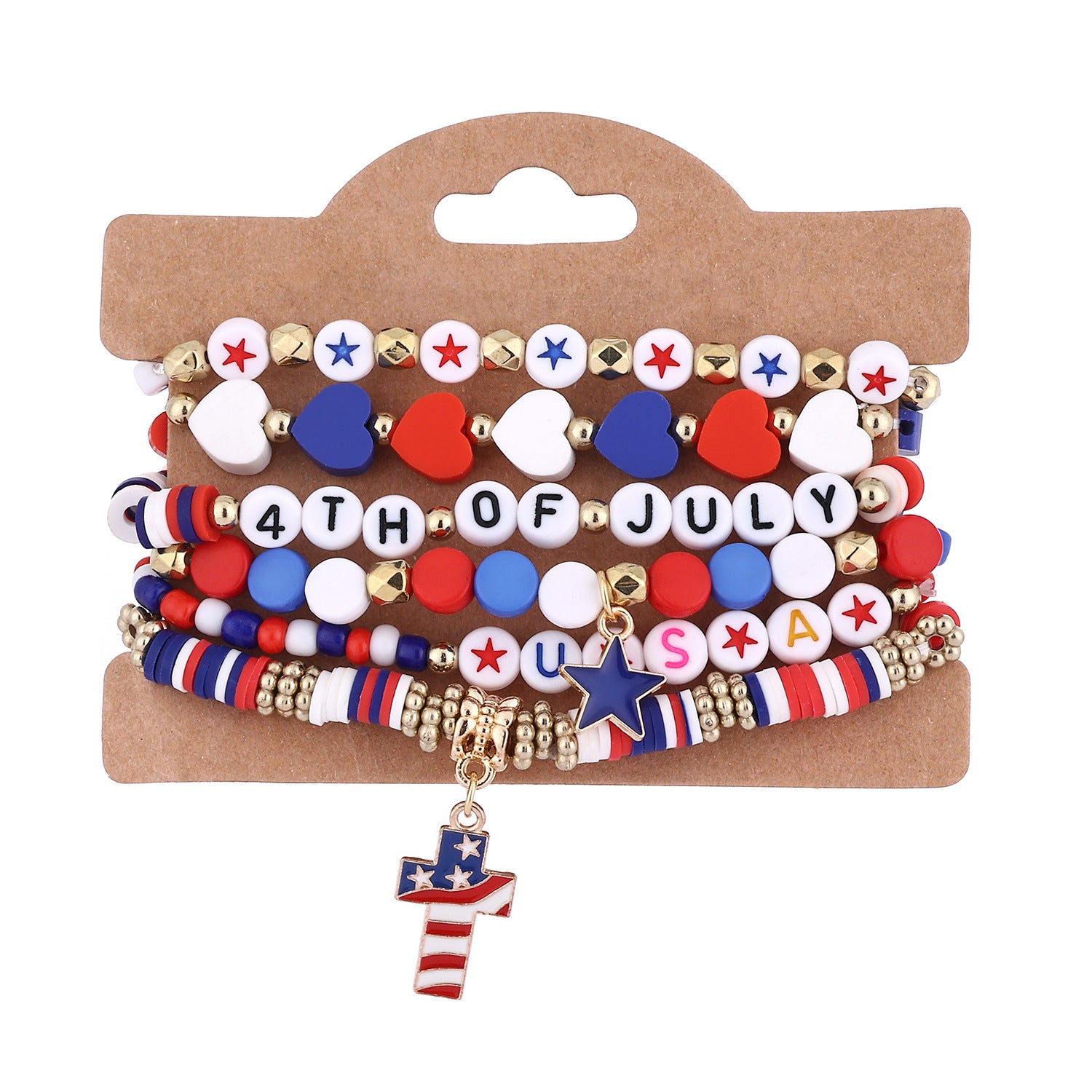 Stylish USA Flag Elastic Beaded Chain Bracelets Set 8ZA6JBR199T
