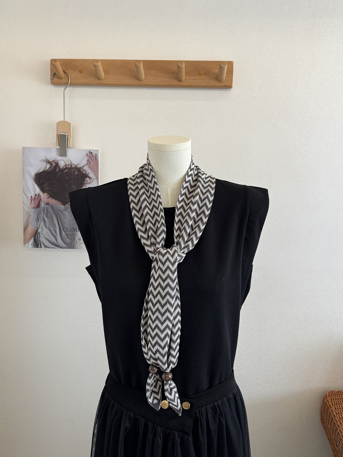 Vintgae Color Block Wave Striped Knit Scarf 6W6NSC97