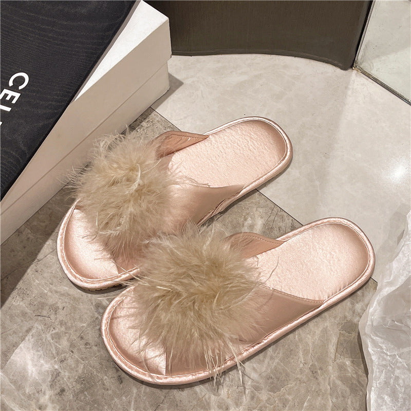 Fluffy Feather Slide Slippers - DippedShop Wholesale - #4947