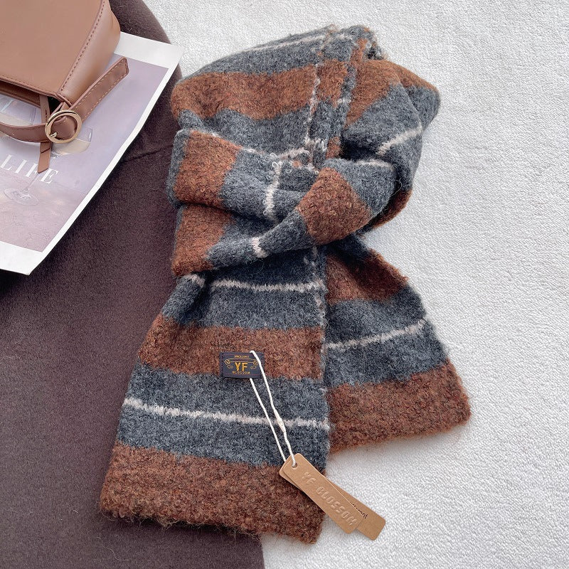 Thick Warm Soft Color Block Striped Shawl Scarf 6W6NSC78