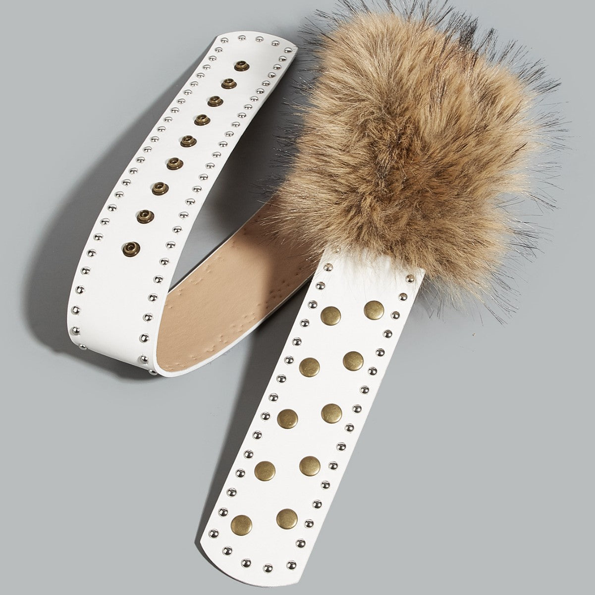 Vintage Studded Wide Faux Fur Waist Belt MK2LEEP6W6JBT54