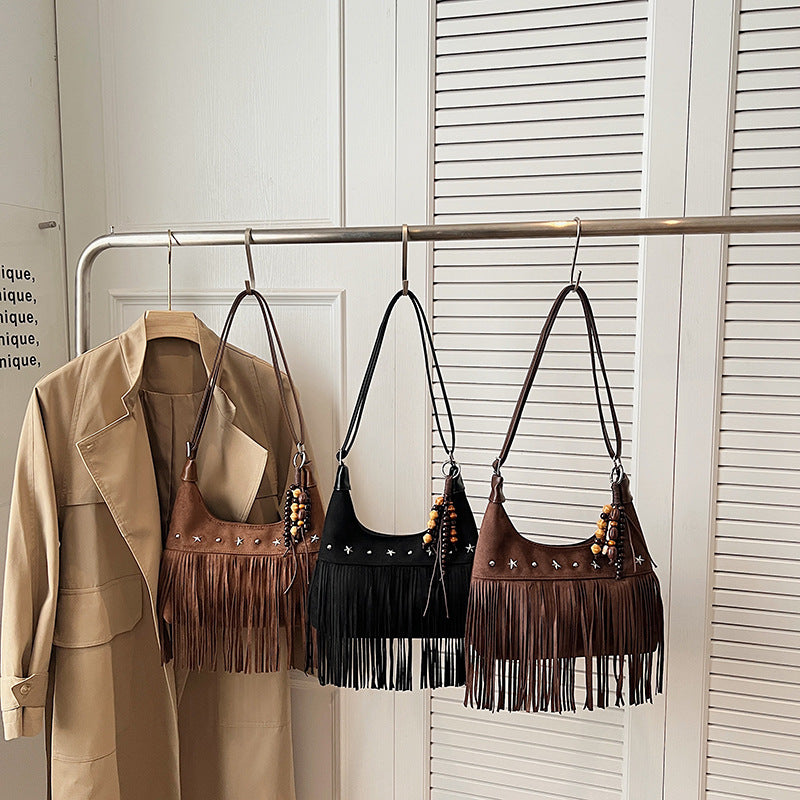 Boho Fringe Hobo Large Capacity Shoulder Bag 6W10BBG2351