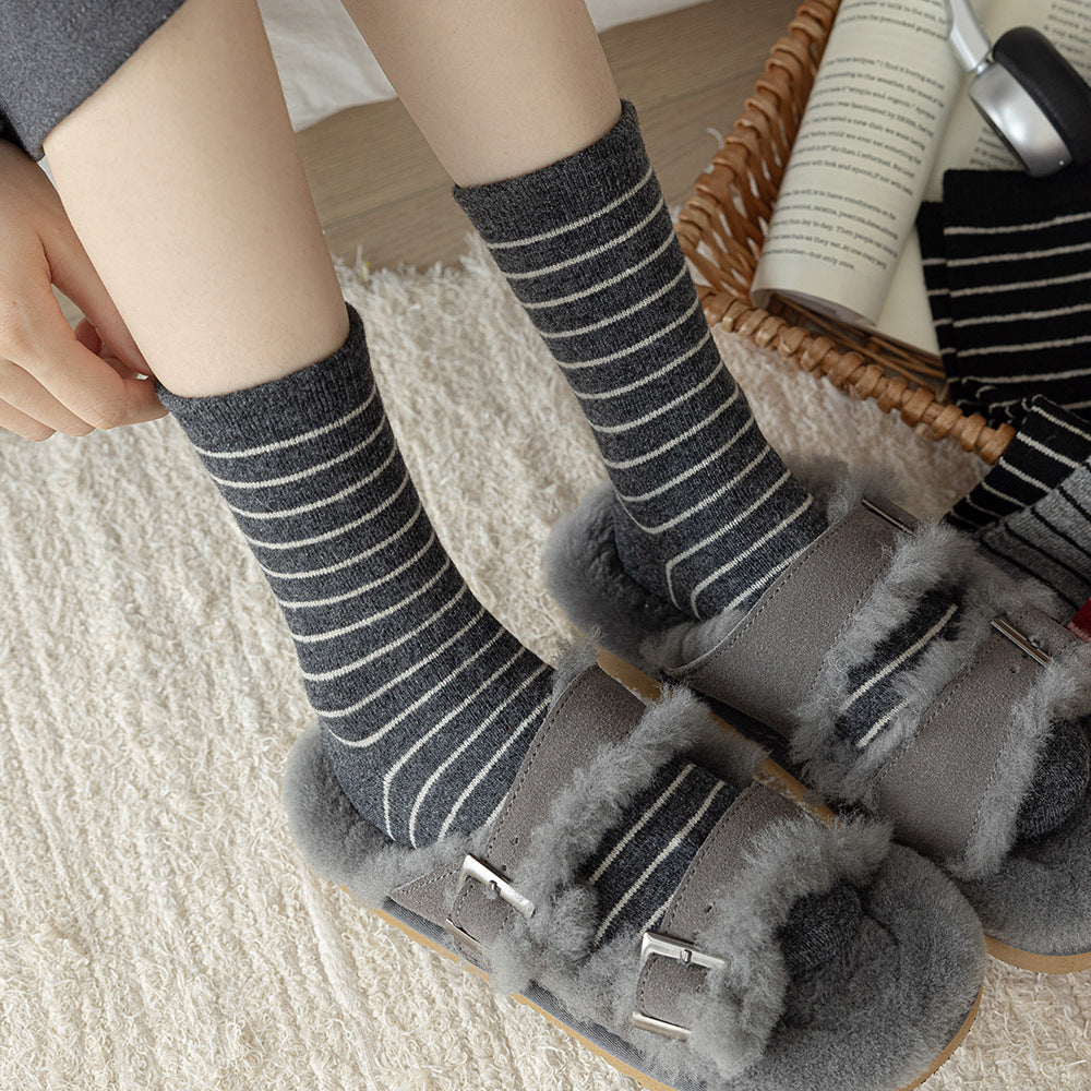 Winter Color Contrast Striped Warm Scrunch Socks 6W8FSO677
