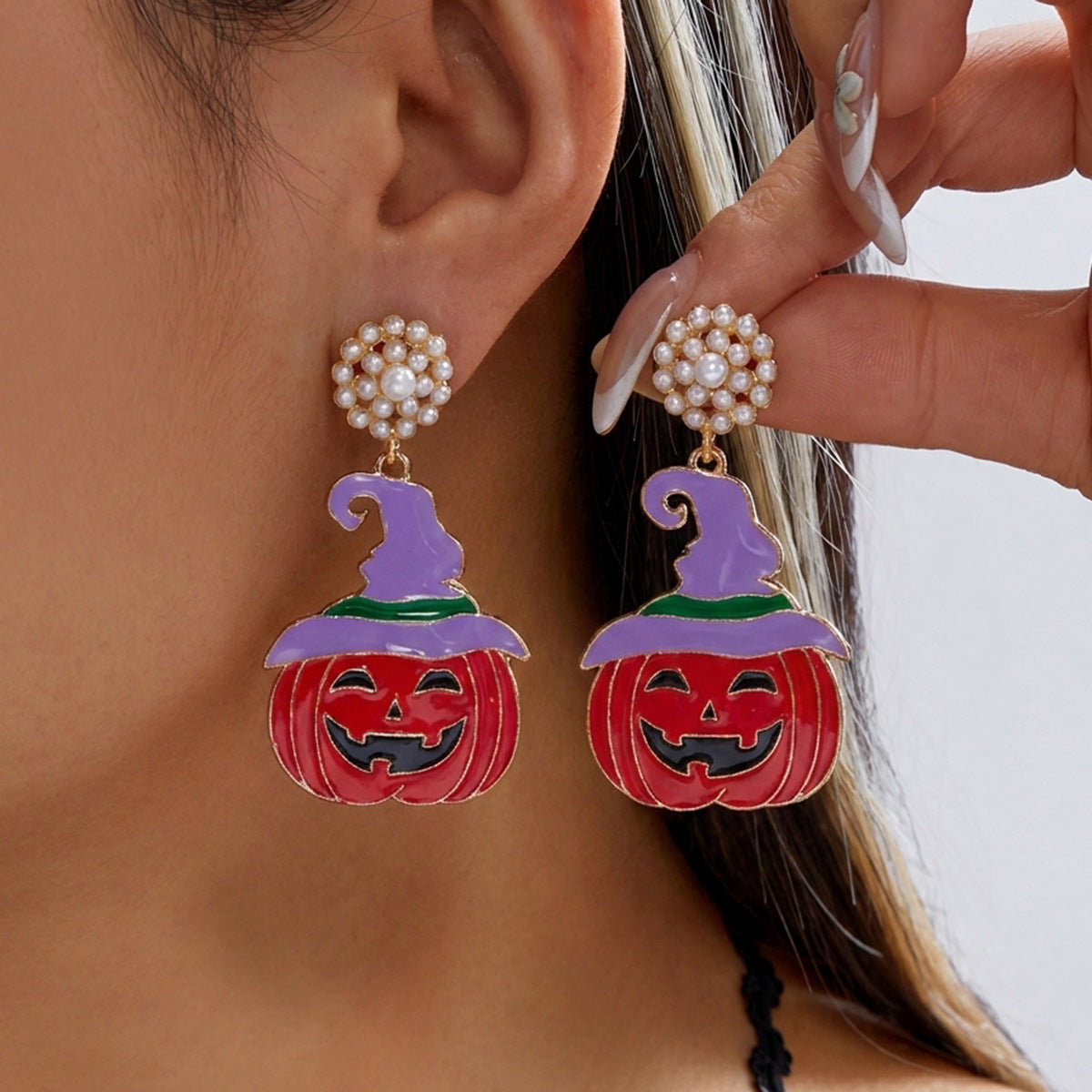 Halloween Rhinestone Pumkin Bat Pendant Dangle Earrings 6W6JER552
