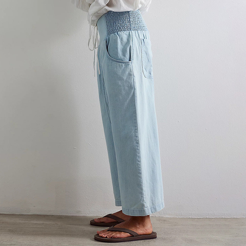 Casual Washed Distressed Straight Cropped Pants DP25E460