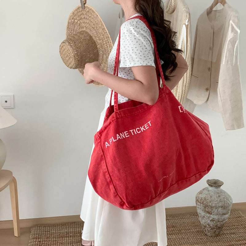 Simple Large Capacity Letter Print Canvas Tote Bag 6W10BBG2496