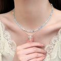 Fresh Blue Crystal Bowknot Beaded Necklace 6W6JNC434