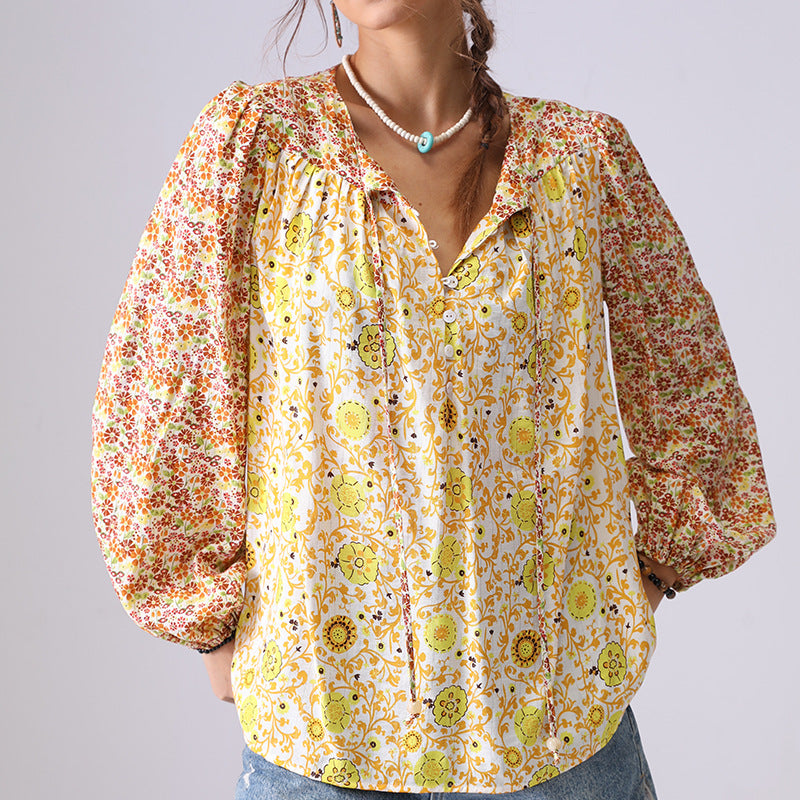 Vintage Floral Print Button Loose Top DP25C862