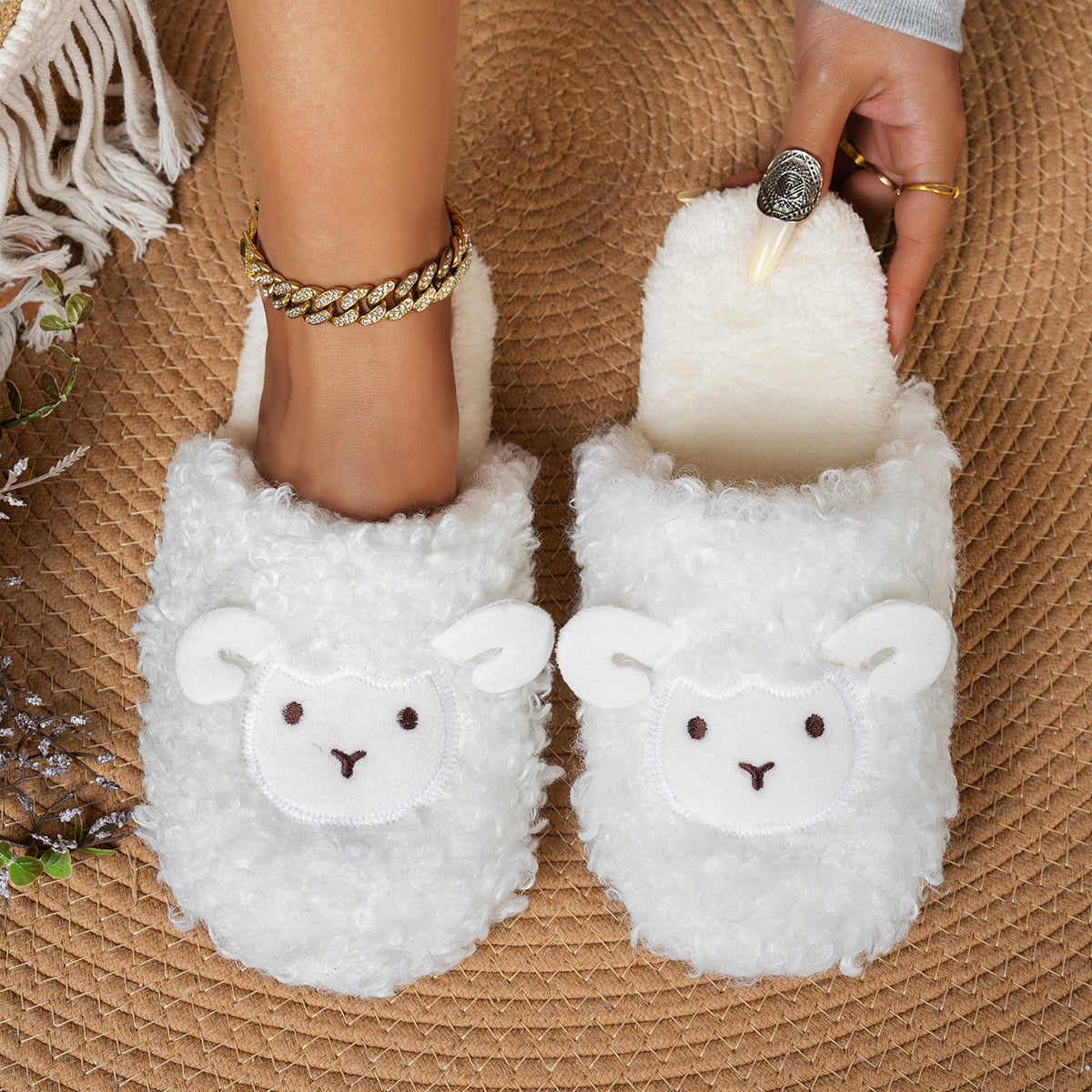 Winter Fluffy Plush Warm Non-Slip House Slippers 6W8FSP236