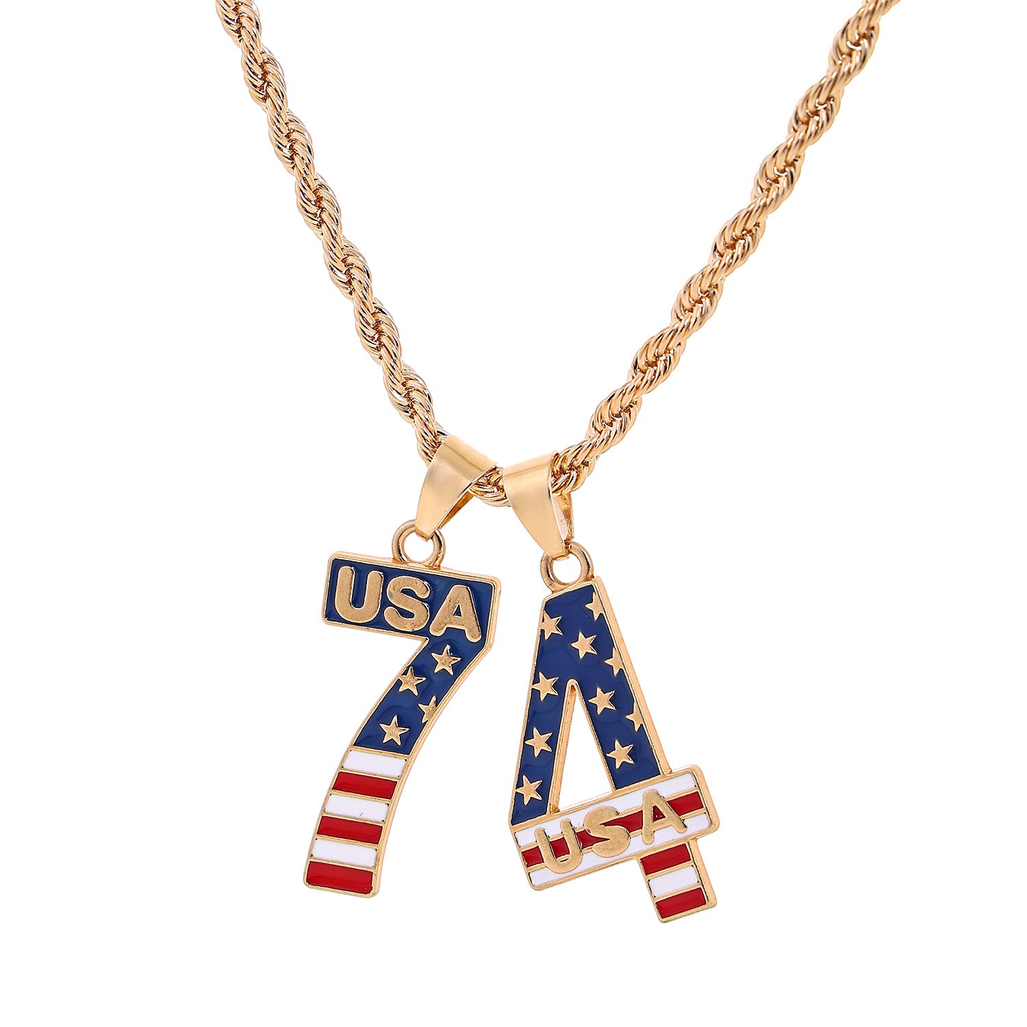 Elegant USA Flag Letter Pendant Link Necklace 8ZA6JNC290L