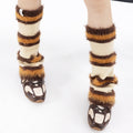 Winter Thicken Plush Striped Knit Slouch Leg Warmers 6W8FSO870