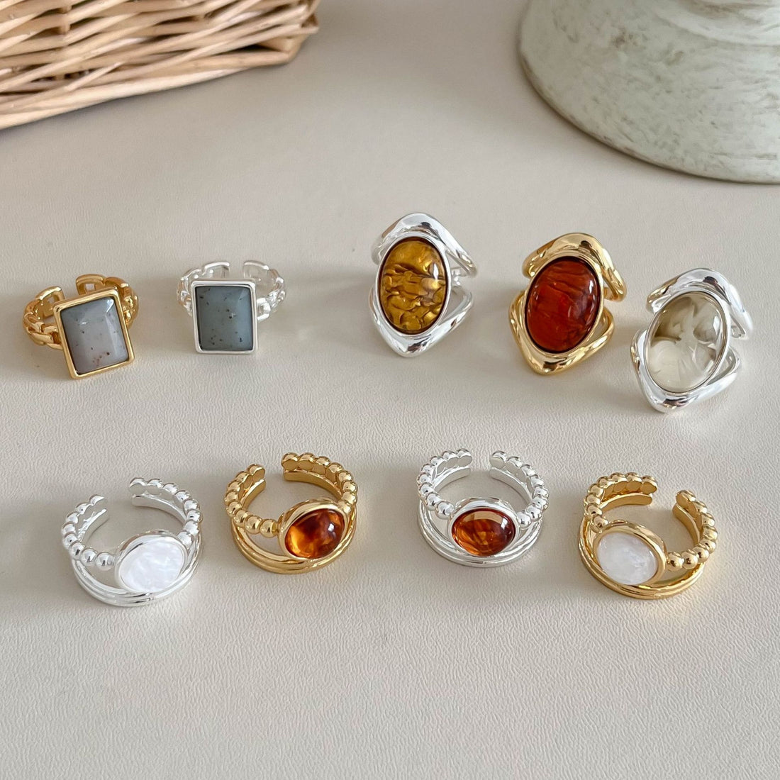 Gold Plated Natural Stone Open - DippedShop Wholesale - #7731