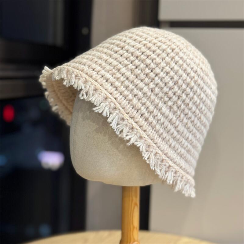 Fringe Trim Knit Bucket Hat - DippedShop Wholesale - #3427