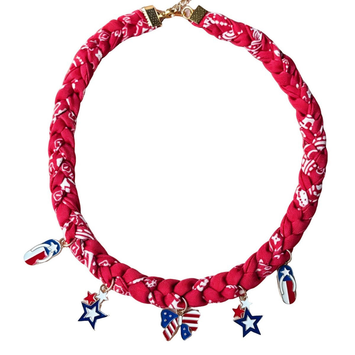 Boho-Style Hand Woven USA Flag Choker Necklace 8ZA6JNC286T