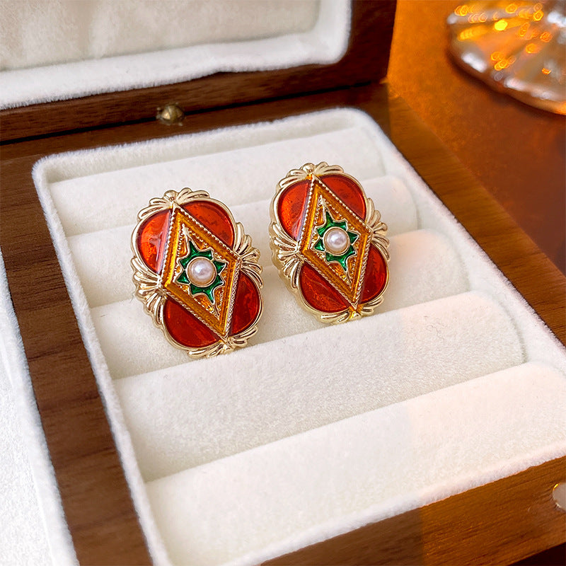 Elegant Colorful Rhinestone Flower Pearl Earrings 6W6JER824