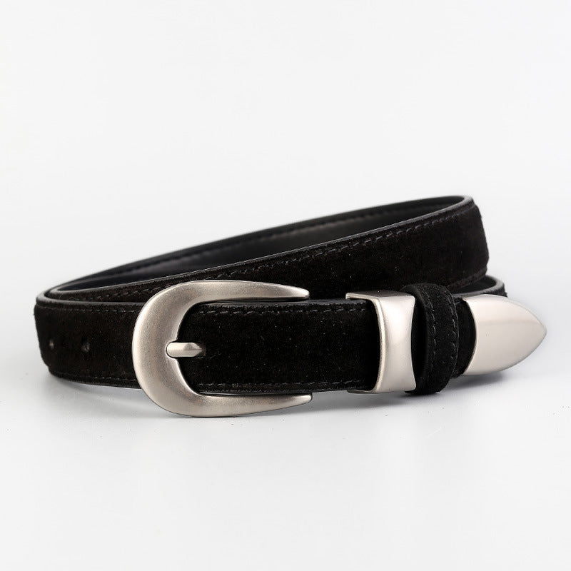 Minimalist Solid Color Suede Wide Belt 6W6JBT214
