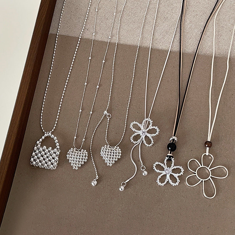 Simple Flower Heart Pendant Chain Necklace 6W6JNC439