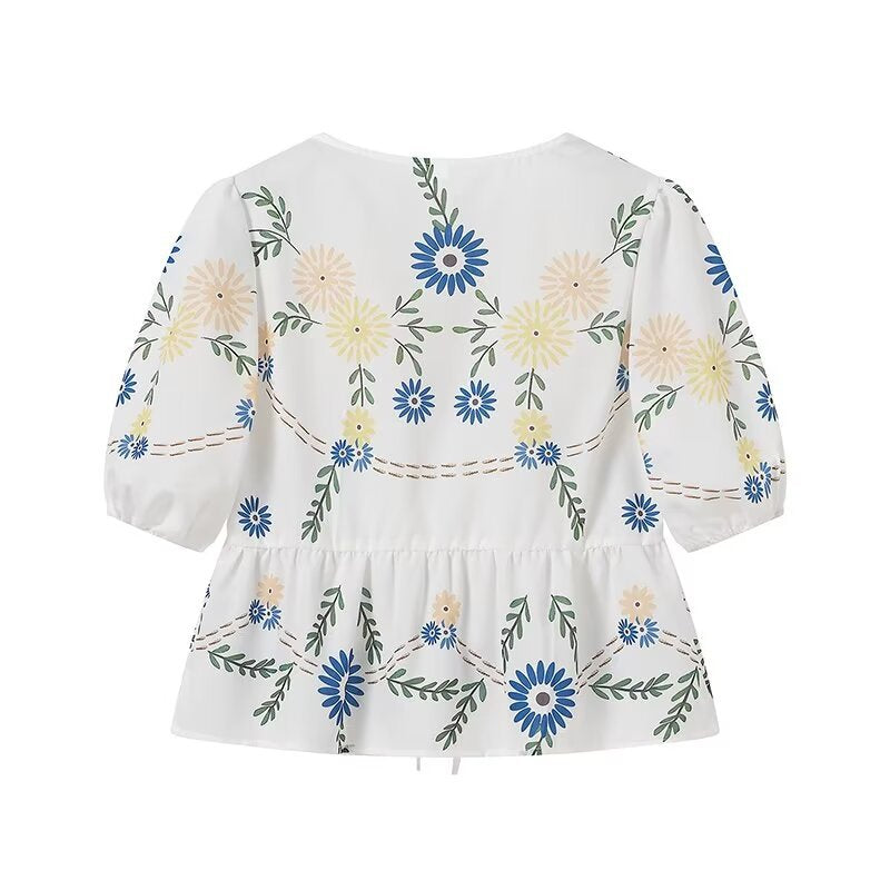 Trendy Flower Printed Tie Front Crop Top DP25D403