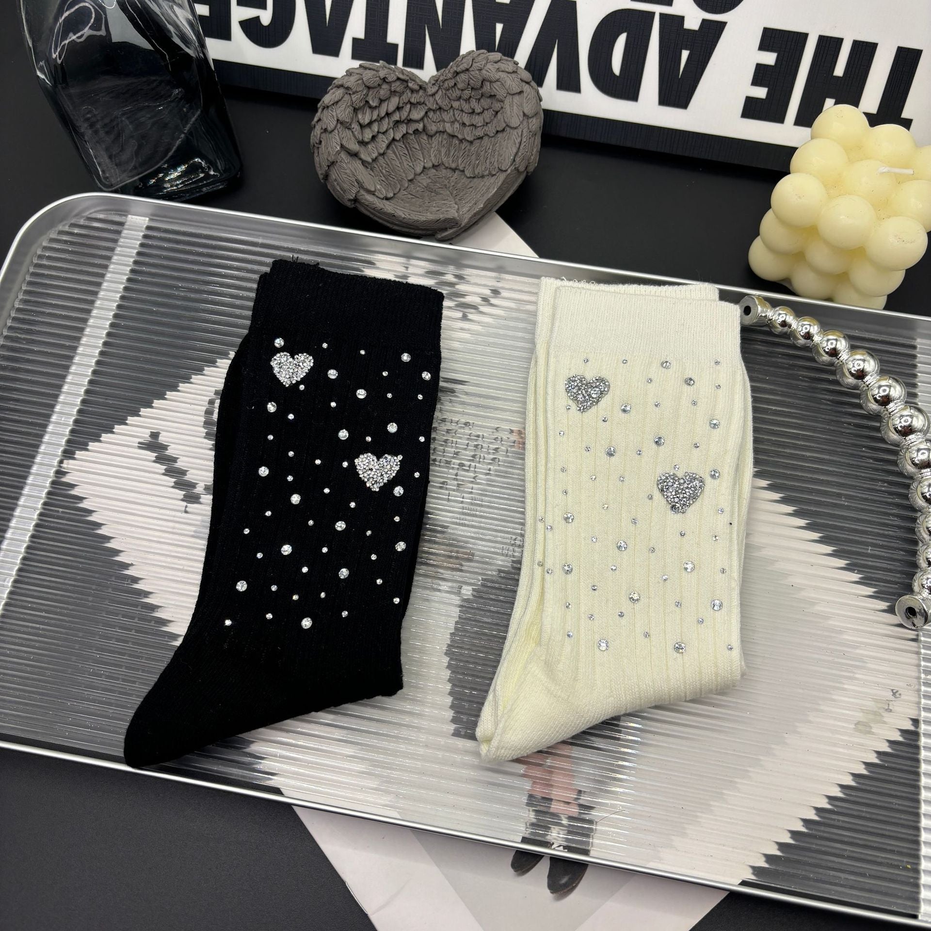 Rhinestone Cotton Socks - DippedShop Wholesale - #5507