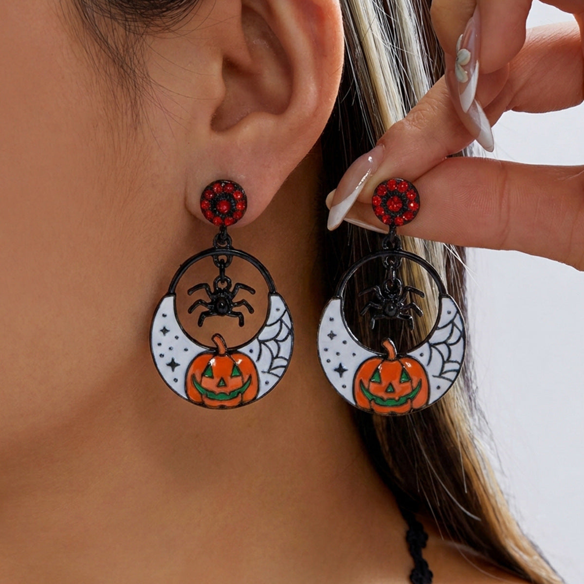 Halloween Rhinestone Pumkin Bat Pendant Dangle Earrings 6W6JER552