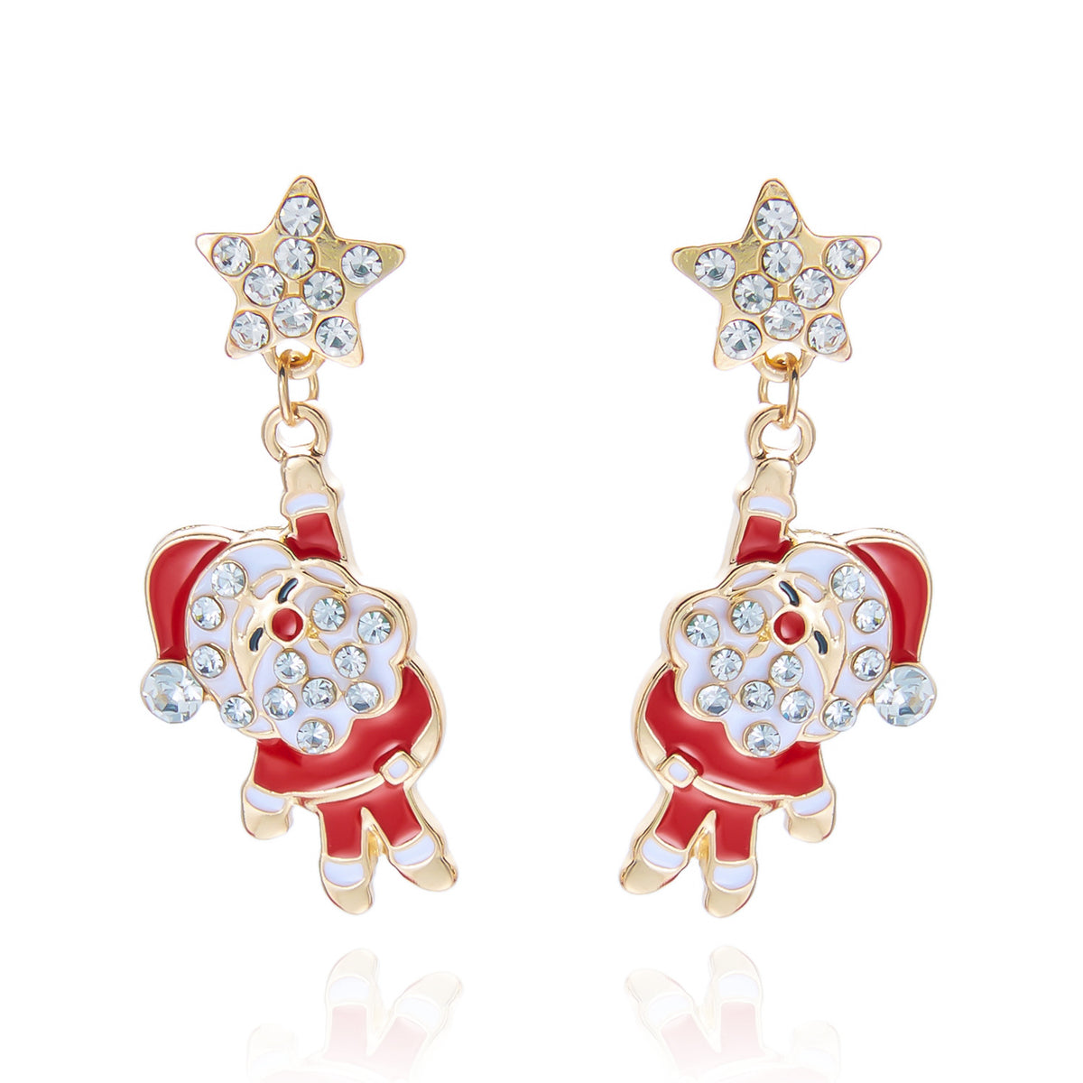 Rhinestone Santa Claus Candy Cane Bow Dangle Earrings 6W6JER690