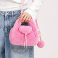 Cute Pompom Fuzzy Plush Solid Color Handbag 6W10BBG2394