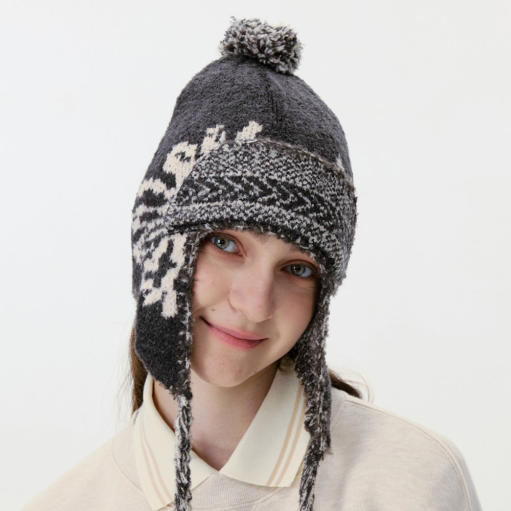 Vintage Braided Tassel Pom-Pom Knit Beanie Hat 6W6HAT657