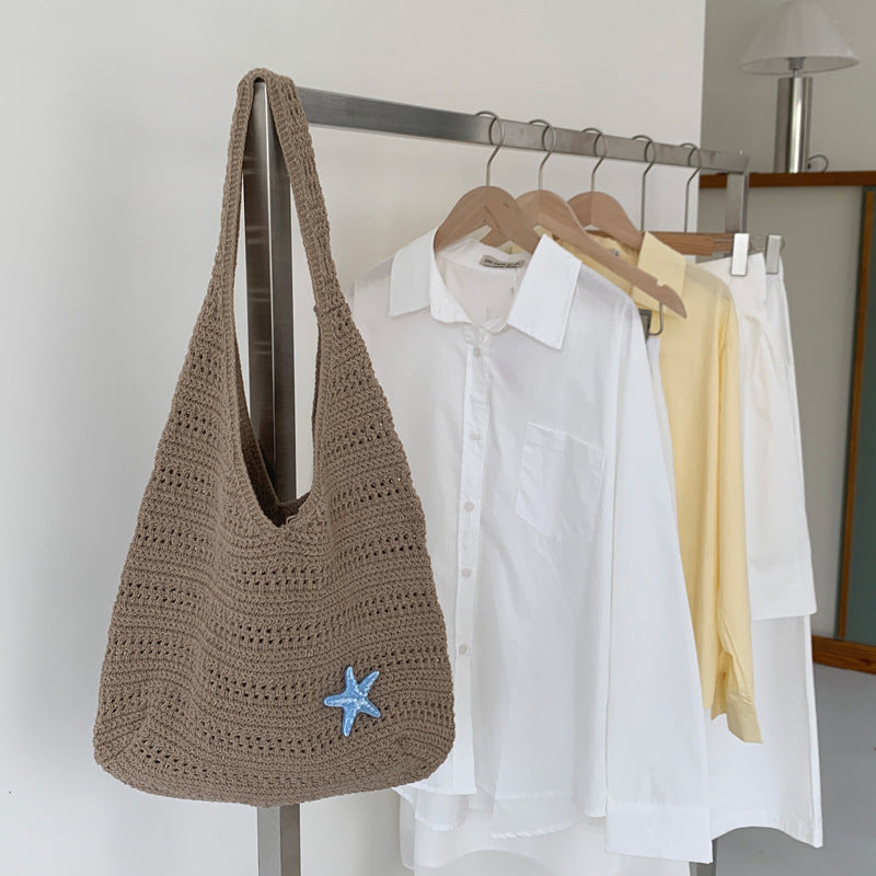 Solid Color Hollow Woven Shoulder Bag 6W10BBG1793
