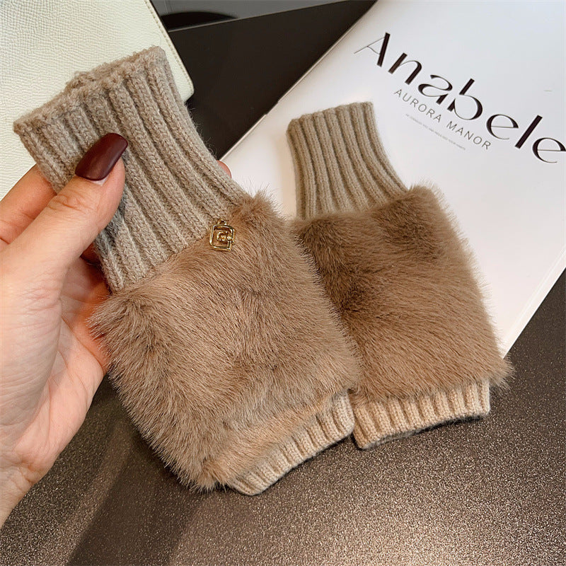 Leopard Faux Fur Fingerless Gloves - DippedShop Wholesale - #2883
