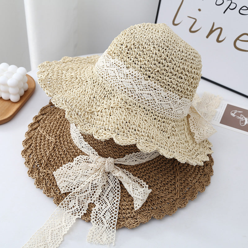 Lace Bowknot Straw Hat - DippedShop Wholesale - #5171