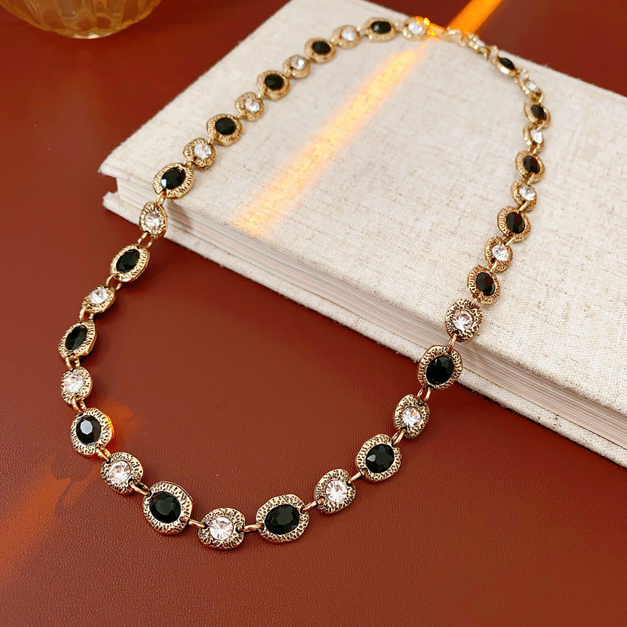 Vintage Gold Plated Rhinestone Geometry Necklace 6W6JNC943