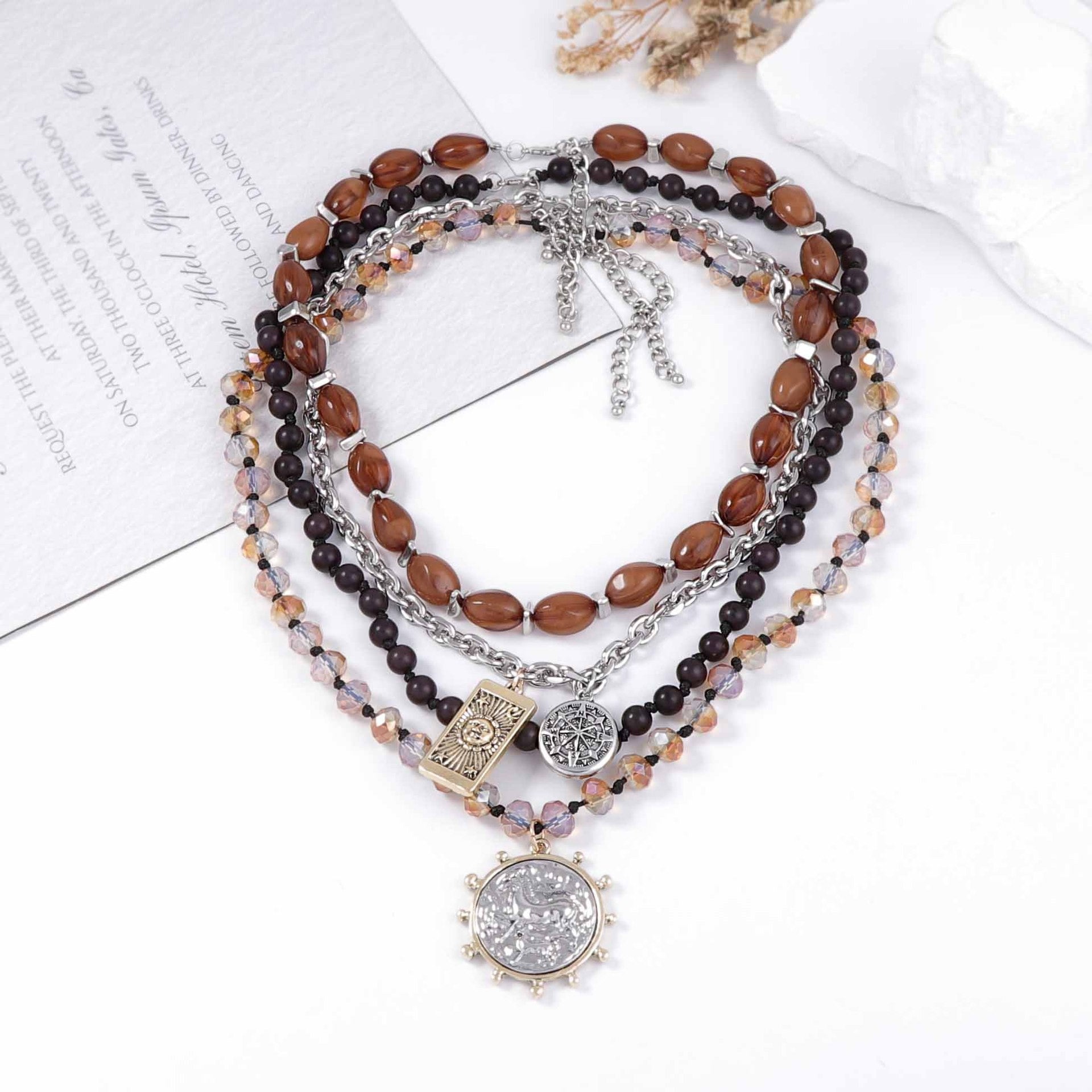 Vintage Beaded Chain Multi Layer Necklaces 6W6JNC621