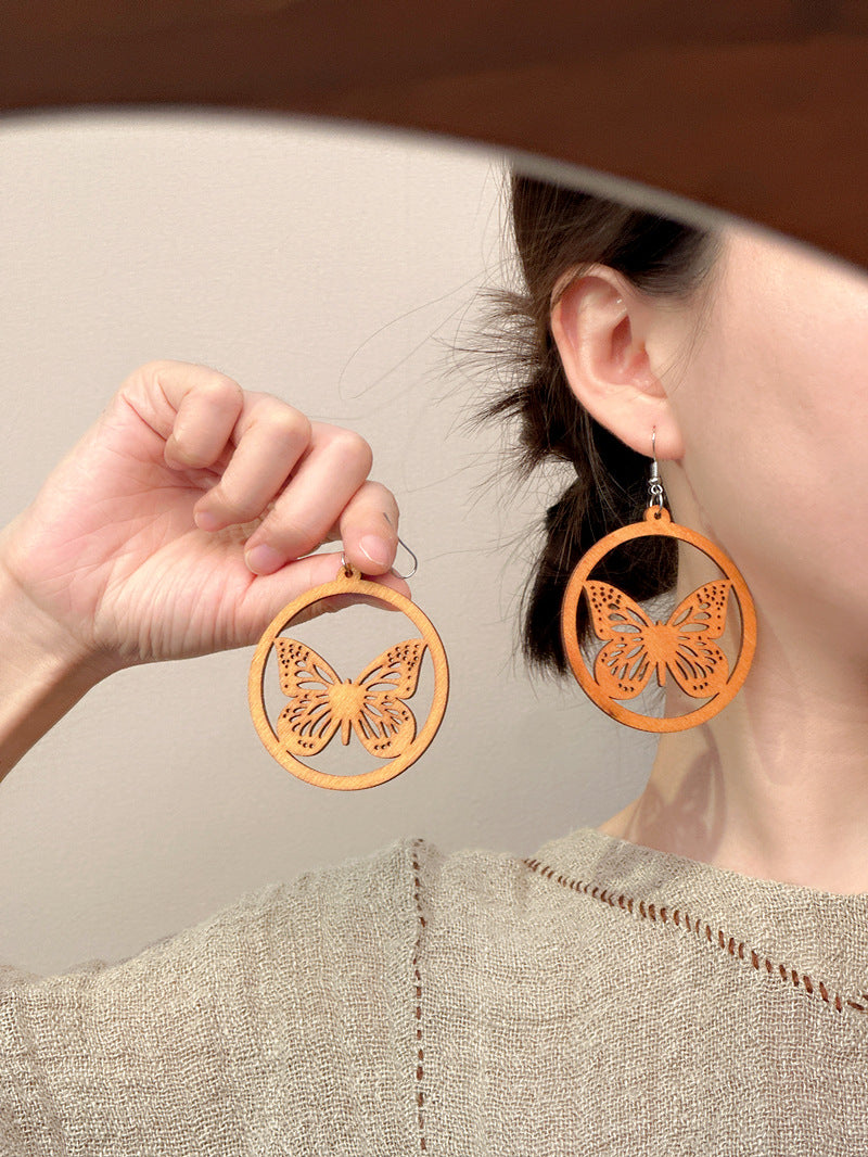Wooden Butterfly Dangle Earrings - DippedShop Wholesale - #9475
