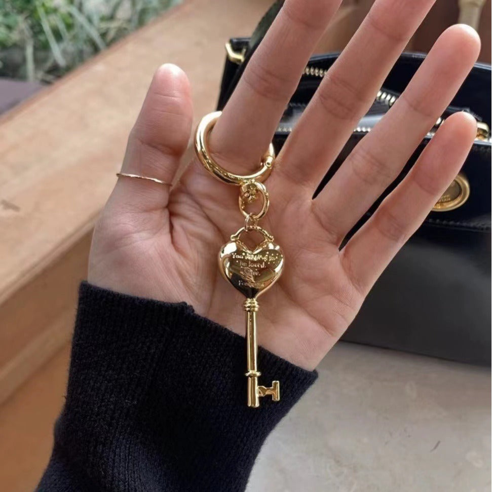 Stylish Gold Plated Heart Lock Keychain Bag Charm 6W10BBC705