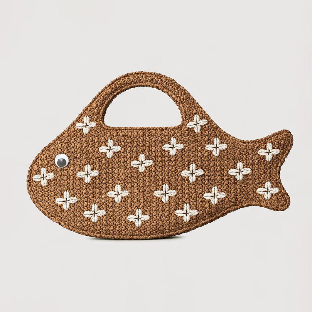 Funny Fish Shape Straw Hand-Woven Handbag 8BW6BBG425T