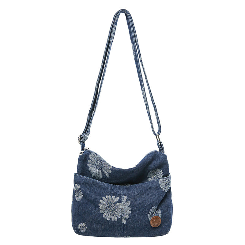 Vintage Daisy Print Denim Shoulder Crossbody Bag 6W10BBG2371