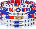 USA Flag Heart Pendant Beaded Chain Bracelet 8ZA6JBR306L