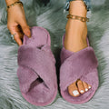Fuzzy Cross Band Slippers - DippedShop Wholesale - #7843