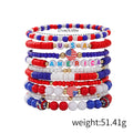 Stylish USA Flag Elastic Beaded Chain Bracelets Set 8ZA6JBR301L