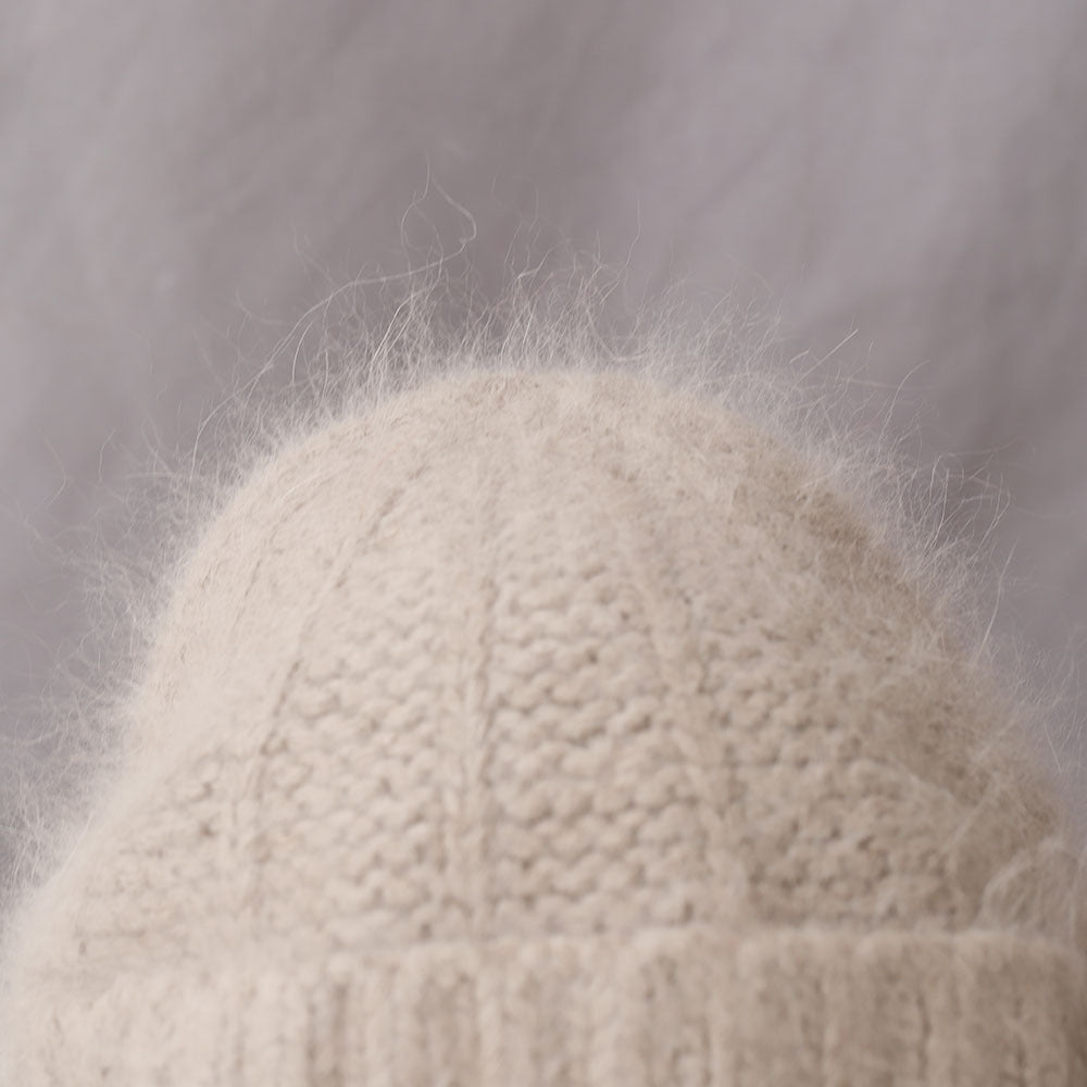 Fuzzy Angora Rabbit Fur Earflap Knit Beanie 6W6HAT691