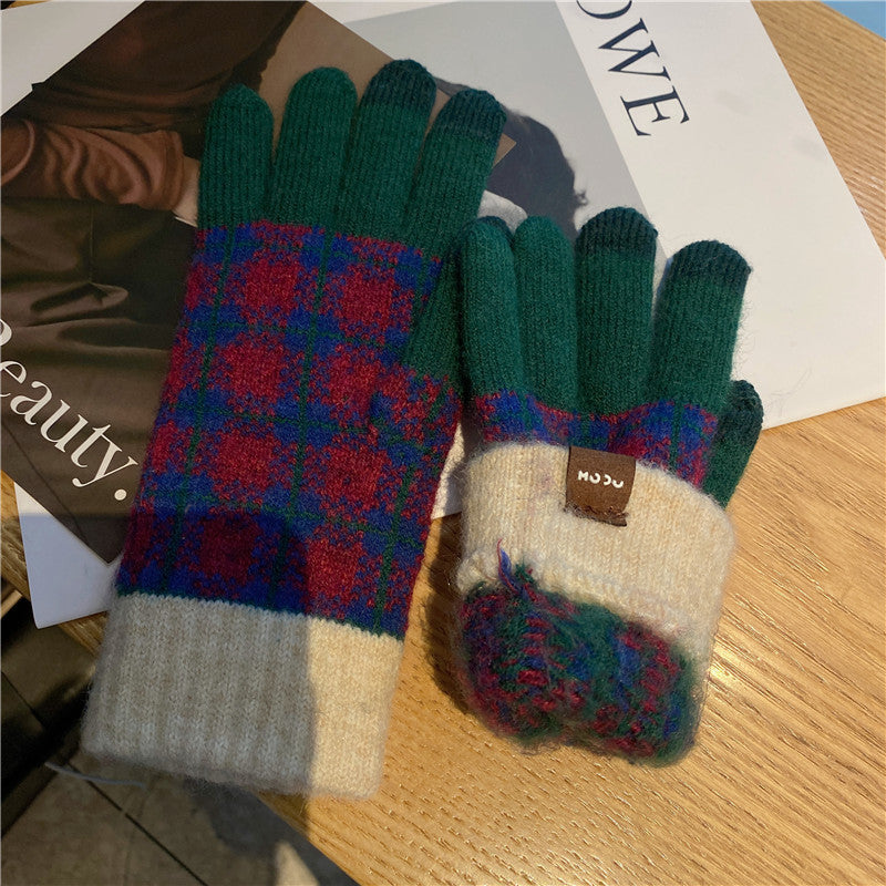 Plaid Knit Touch Screen Gloves - DippedShop Wholesale - #9171