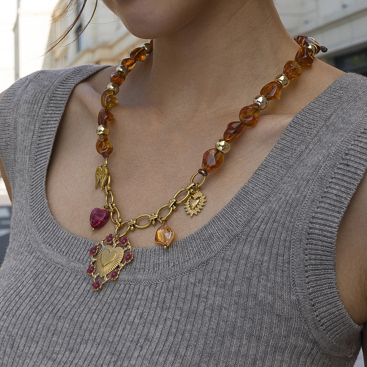 Chunky Enamel Beaded Necklace - DippedShop Wholesale - #3699